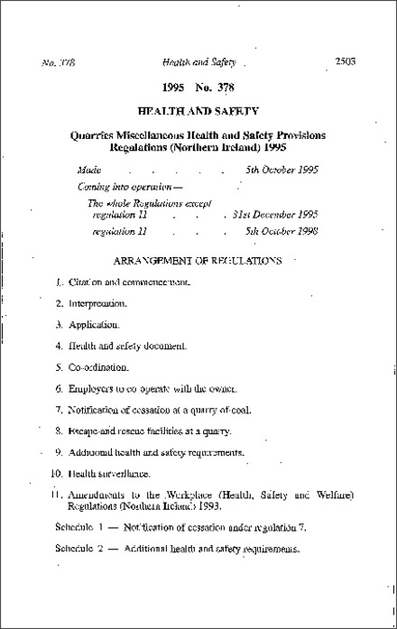 The Quarries Miscellaneous Health and Safety Provisions Regulations (Northern Ireland) 1995
