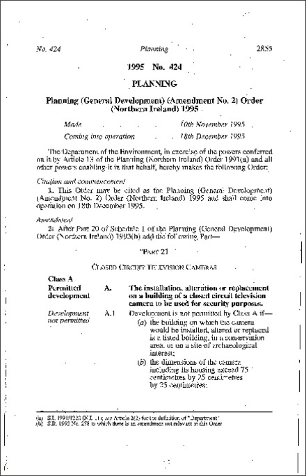 The Planning (General Development) (Amendment No. 2) Order (Northern Ireland) 1995