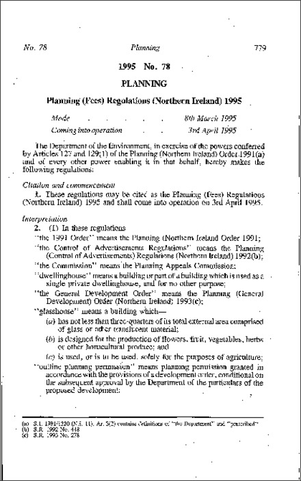 The Planning (Fees) Regulations (Northern Ireland) 1995