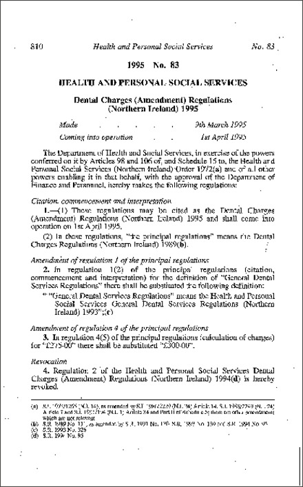 The Dental Charges (Amendment) Regulations (Northern Ireland) 1995