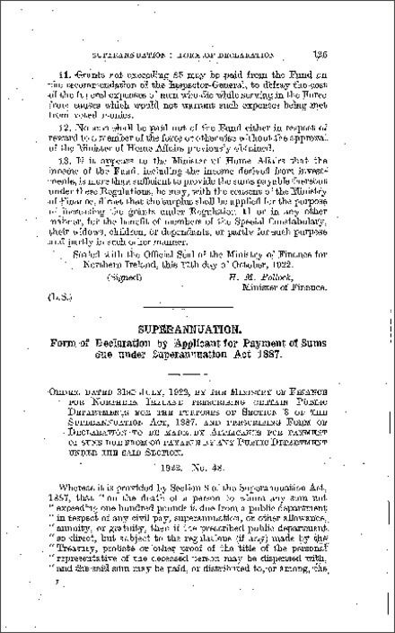 The Superannuation (Form of Declaration) (Northern Ireland) 1922