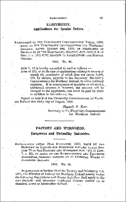 The Chemical Works Regulations (Northern Ireland) 1922