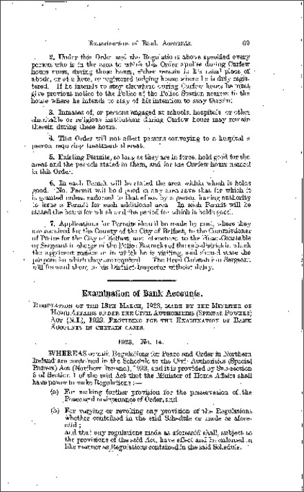 The Examination of Bank Accounts Regulations (Northern Ireland) 1923