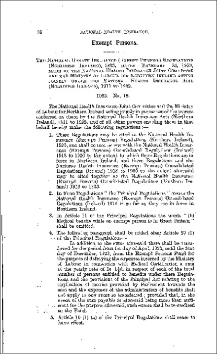 The National Health Insurance (Exempt Persons) Regulations (Northern Ireland) 1923