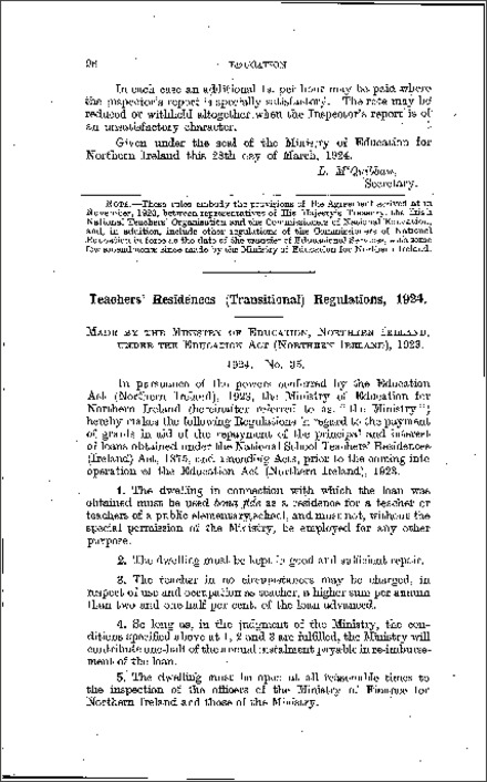 The Teachers' Residences (Transitional) Regulations (Northern Ireland) 1924