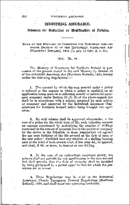 The Industrial Assurance (Courts Emergency Powers) Regulations (Northern Ireland) 1924