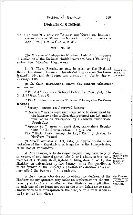 The National Health Insurance (Decision of Questions) Regulations (Northern Ireland) 1924