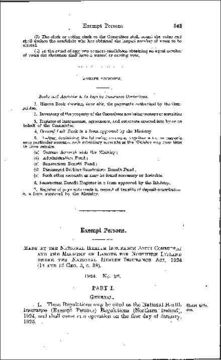 The National Health Insurance (Exempt Persons) Regulations (Northern Ireland) 1924