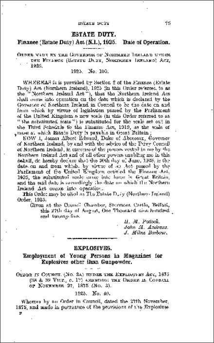 The Estate Duty Order (Northern Ireland) 1925