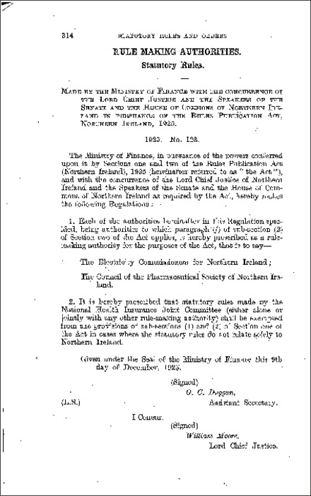 The Rule Making Authorities (Statutory Rules) Order (Northern Ireland) 1925
