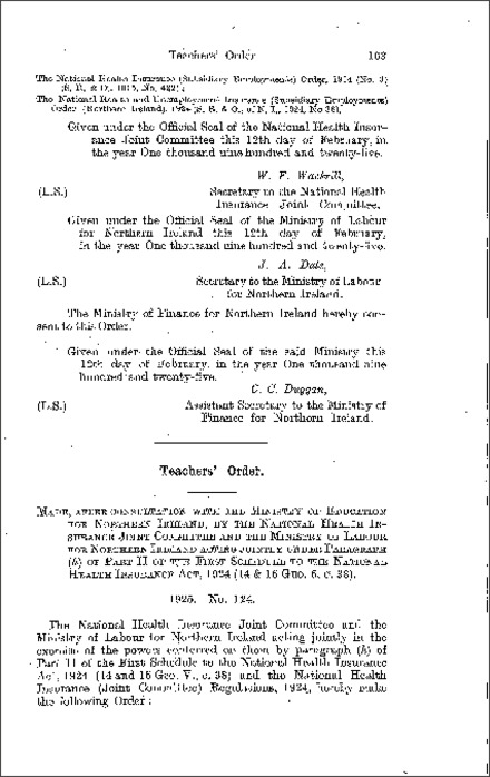 The National Health Insurance (Teachers) Order (Northern Ireland) 1925