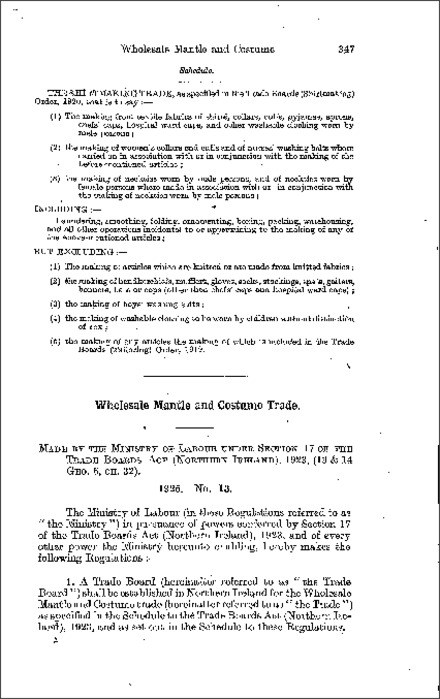 The Trade Boards (Wholesale Mantle and Costume) (Constitution, Proceedings and Meetings) Regulations (Northern Ireland) 1925