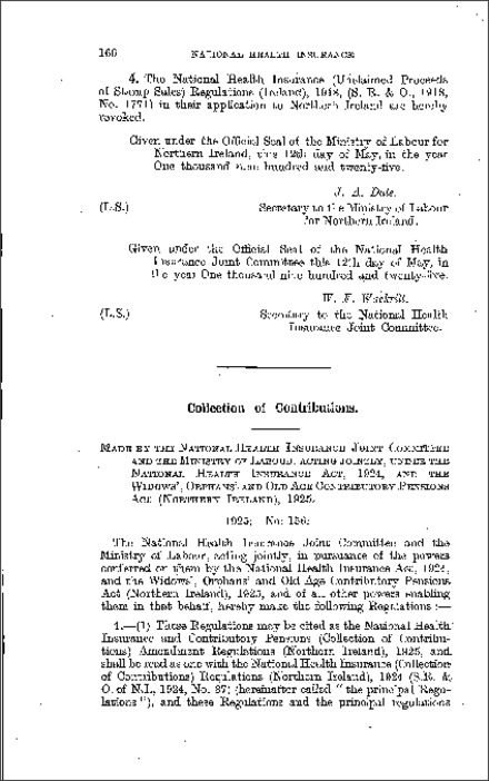 The National Health Insurance and Contributory Pensions (Collection of Contributions) Amendment Regulations (Northern Ireland) 1925