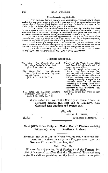 The Motor Car (Irish Circulation) Regulations (Northern Ireland) 1925