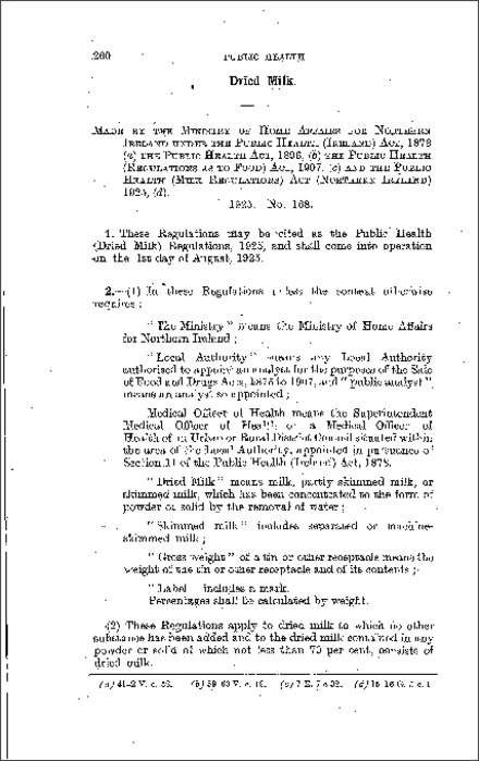 The Public Health (Dried Milk) Regulations (Northern Ireland) 1925