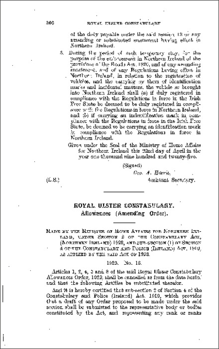 The Royal Ulster Constabulary Allowances Order (Northern Ireland) 1925