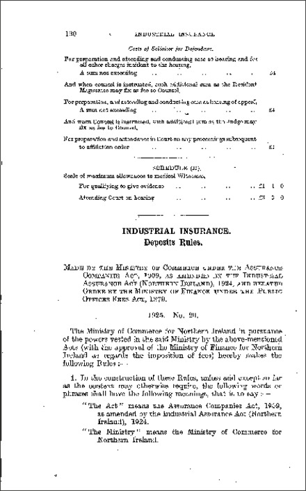 The Industrial Assurance (Deposits, &c.) Rules (Northern Ireland) 1925