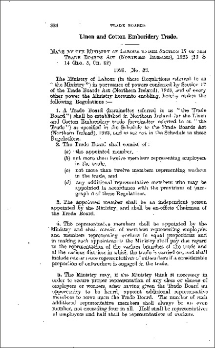 The Trade Boards (Linen and Cotton Embroidery) (Constitution, Proceedings and Meetings) Regulations (Northern Ireland) 1925