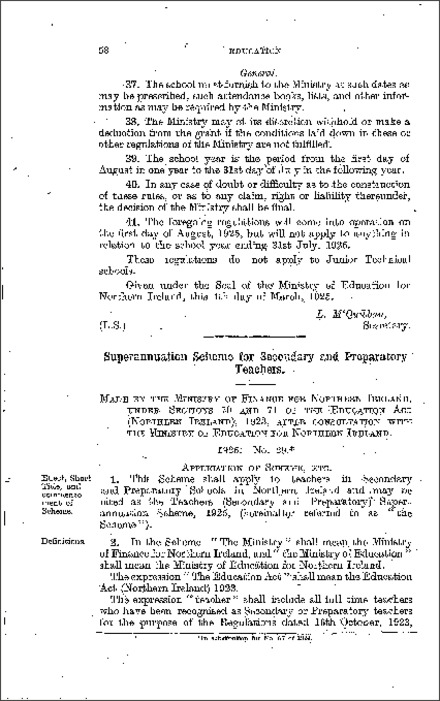 The Teachers (Secondary and Preparatory) Superannuation Scheme (Northern Ireland) 1925