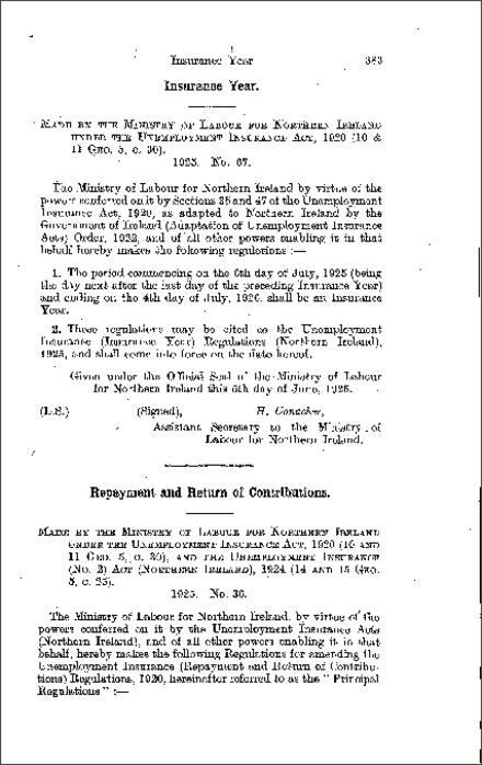 The Unemployment Insurance (Insurance Year) Regulations (Northern Ireland) 1925