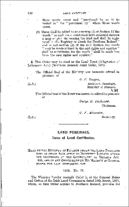 The Land Purchase: Issue of Land Certificates Rule (Northern Ireland) 1925