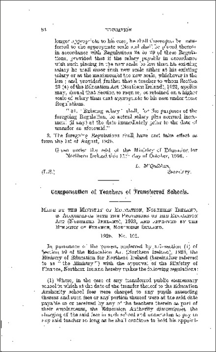 The School Fees Compensation (Education Authorities) Regulations (Northern Ireland) 1926