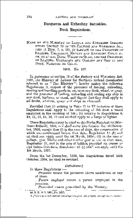 The Docks Regulations (Northern Ireland) 1926