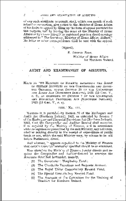 The Audit and Examination of Accounts Regulations (Northern Ireland) 1926