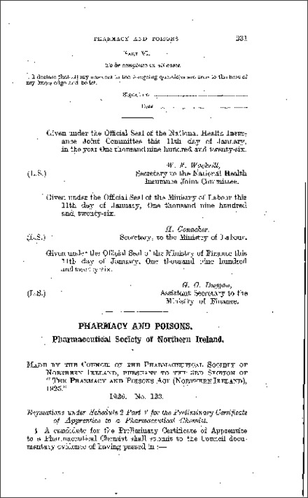The Pharmacy and Poisons Regulations (Northern Ireland) 1926