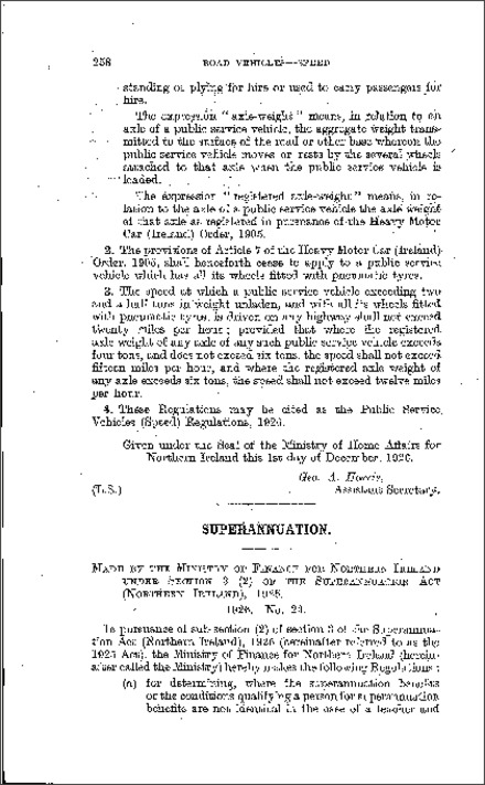 The Civil Service Superannuation Regulations (Northern Ireland) 1926