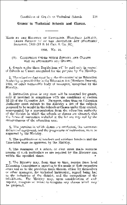 The Payment of Attendance Grants to Technical Schools and Classes Regulations (Northern Ireland) 1926