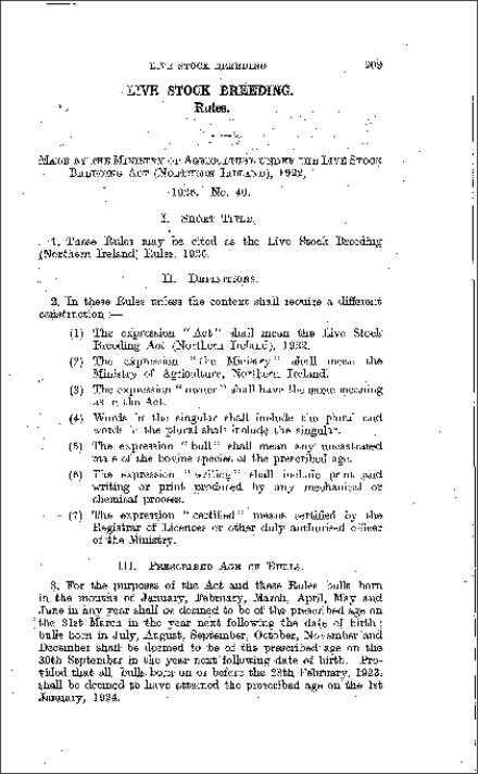 The Live Stock Breeding Rules (Northern Ireland) 1926