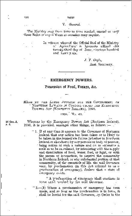 The Emergency Powers Regulations (Northern Ireland) 1926