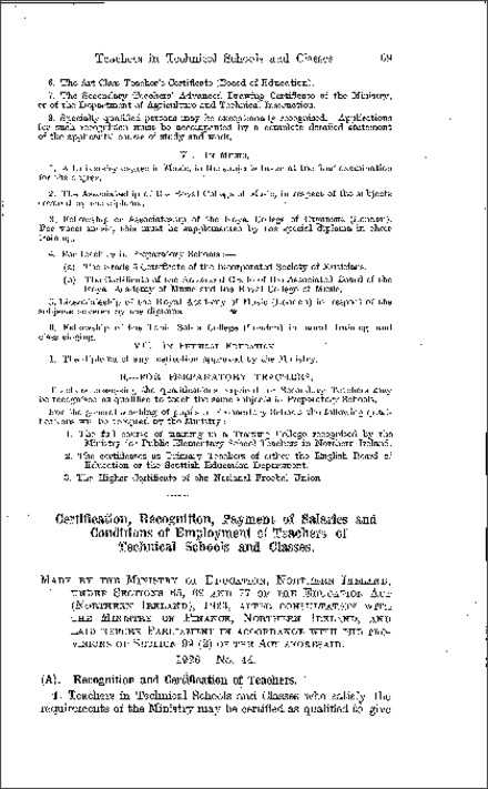 The Technical Teachers Regulations (Northern Ireland) 1926