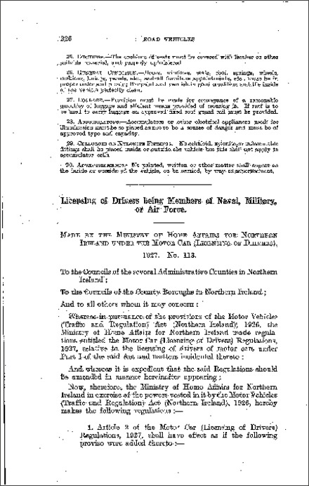The Motor Car (Licensing of Drivers) Amendment Regulations (Northern Ireland) 1927