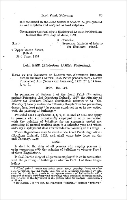 The Lead Paint Regulations (Northern Ireland) 1927