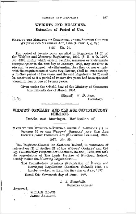 The Weights and Measures, Extension Regulations (Northern Ireland) 1927
