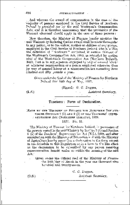 The Education, Teachers Superannuation Regulations (Northern Ireland) 1927