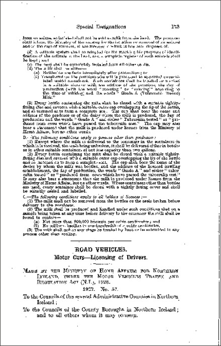 The Motor Car (Licensing of Drivers) Regulations (Northern Ireland) 1927