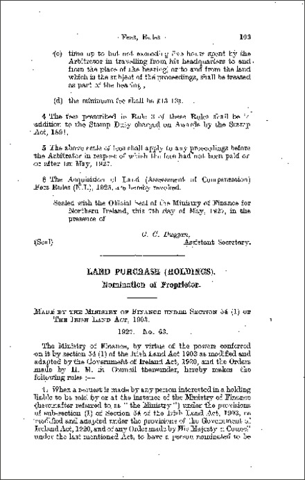 The Land Purchase (Holdings) Rules (Northern Ireland) 1927