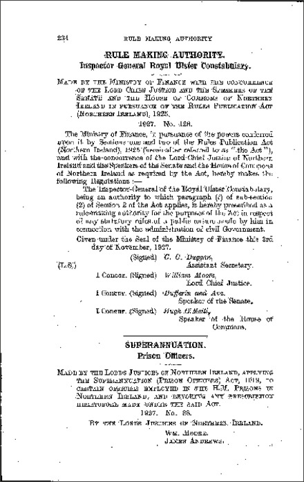 The Prison Officers Superannuation Order (Northern Ireland) 1927