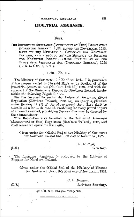 The Industrial Assurance (Amendment of Fees) Regulations (Northern Ireland) 1928
