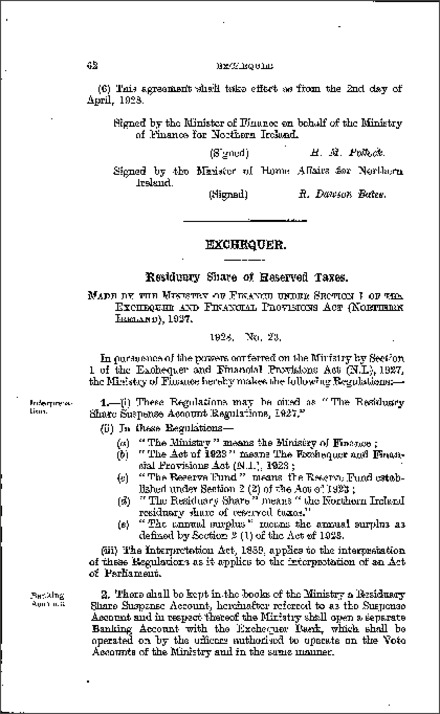 The Residuary Share Suspense Account Regulations (Northern Ireland) 1928