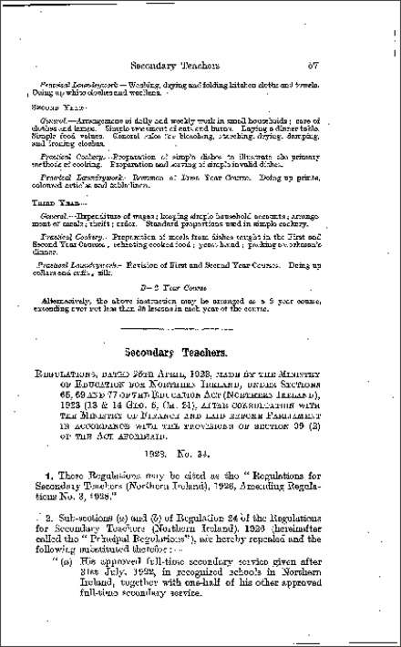 The Secondary Teachers 1926, Amendment Regulations (Northern Ireland) 1928