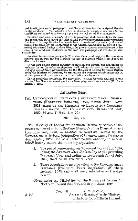 The Unemployment Insurance (Insurance Year) Regulations (Northern Ireland) 1928