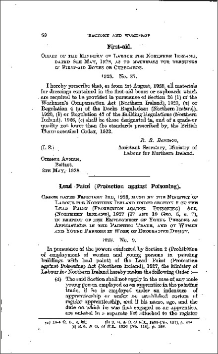 The Lead Paint (Protection against Poisoning) Order (Northern Ireland) 1928