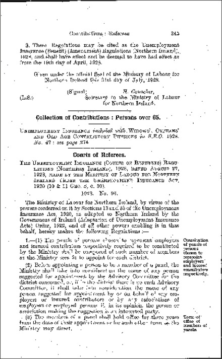 The Unemployment Insurance (Courts of Referees) Regulations (Northern Ireland) 1928