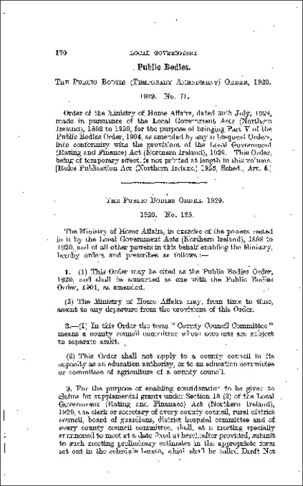 The Public Bodies Order (Northern Ireland) 1929