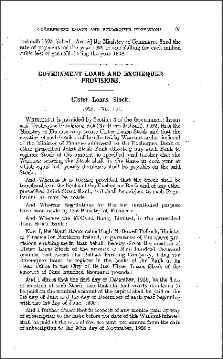 The Ulster Loans Stock Order (Northern Ireland) 1929