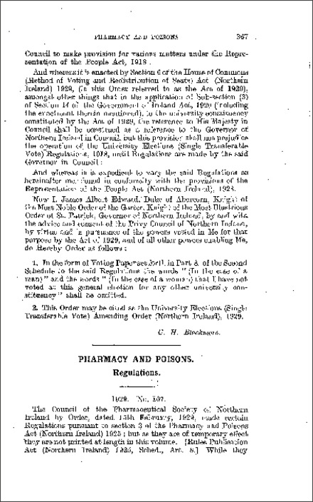 The Pharmacy and Poisons Regulations (Northern Ireland) 1929